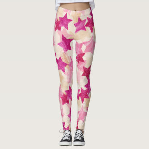 Pink Distressed Star Seamless Pattern Leggings
