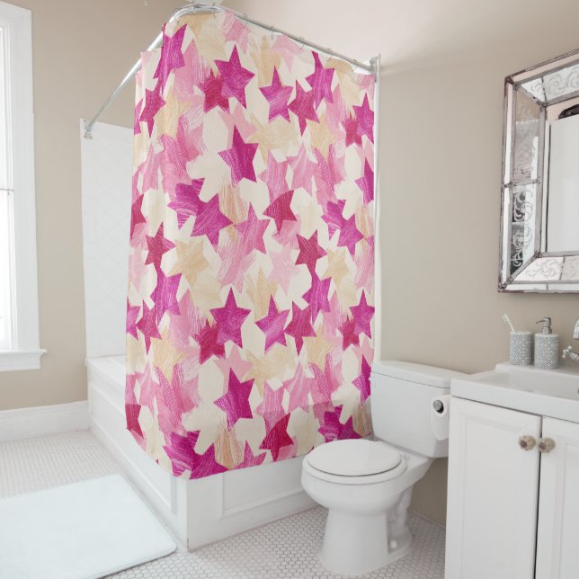 Pink Distressed Star Seamless Pattern Shower Curtain (In Situ)