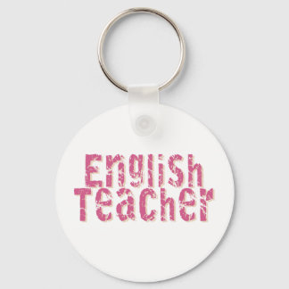 Pink Distressed Text English Teacher Key Ring