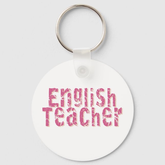 Pink Distressed Text English Teacher Key Ring (Front)