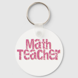 Pink Distressed Text Math Teacher Key Ring
