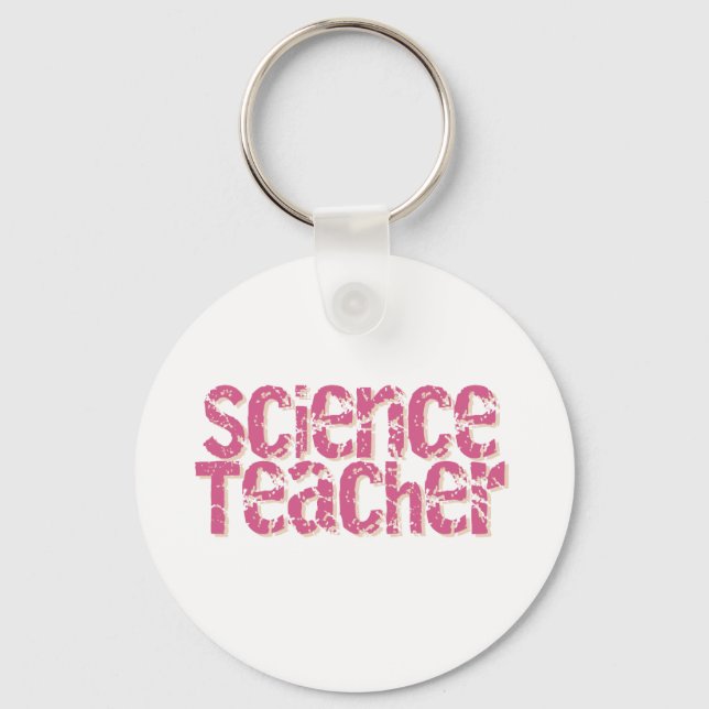 Pink Distressed Text Science Teacher Key Ring (Front)