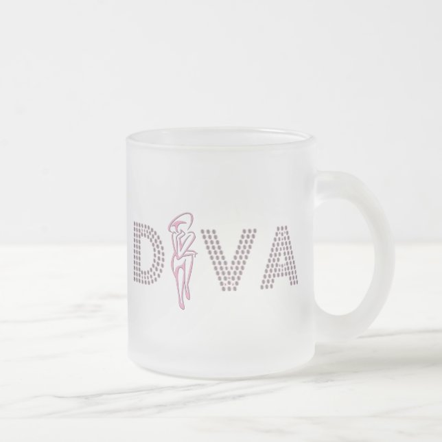 Pink Diva Frosted Glass Coffee Mug (Right)