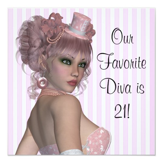 Pink Diva Womans 21st Birthday Party Card