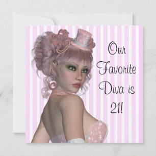 Pink Diva Womans 21st Birthday Party Invitation