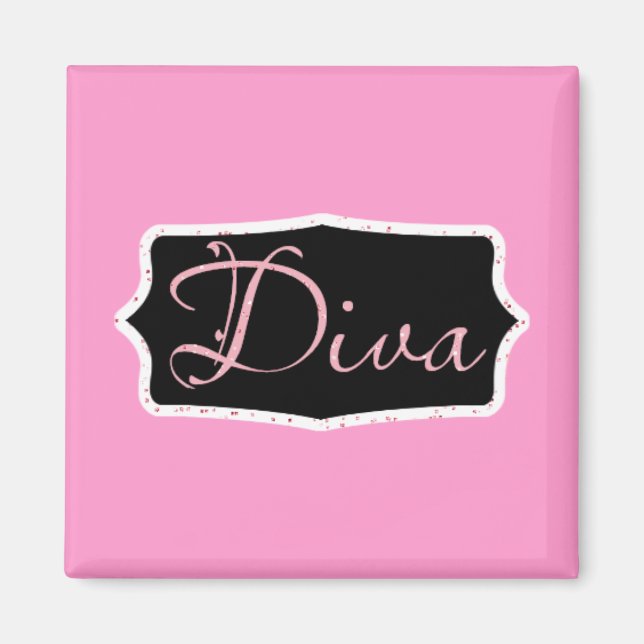 Pink Diva Word Art - Customised Magnet (Front)