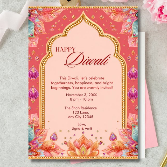 Pink Diwali Traditional Art Diwali Celebration Invitation (Creator Uploaded)