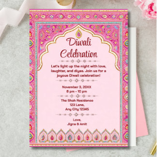 Pink Diwali Traditional Ornate Diwali Celebration Invitation