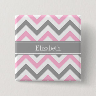 Pink Dk Grey White LG Chevron Grey Name Monogram 15 Cm Square Badge