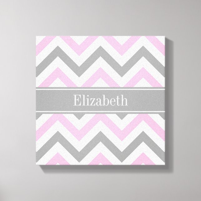 Pink Dk Grey White LG Chevron Grey Name Monogram Canvas Print (Front)