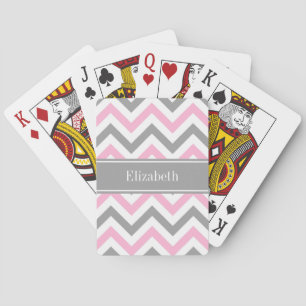 Pink Dk Grey White LG Chevron Grey Name Monogram Playing Cards