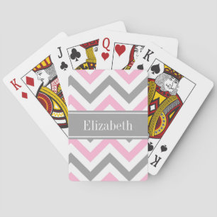 Pink Dk Grey White LG Chevron Grey Name Monogram Playing Cards