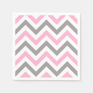 Pink, Dk Grey Wht Large Chevron ZigZag Pattern Napkin