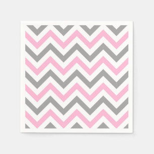 Pink, Dk Grey Wht Large Chevron ZigZag Pattern Napkin
