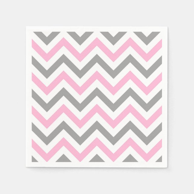 Pink, Dk Grey Wht Large Chevron ZigZag Pattern Napkin (Front)