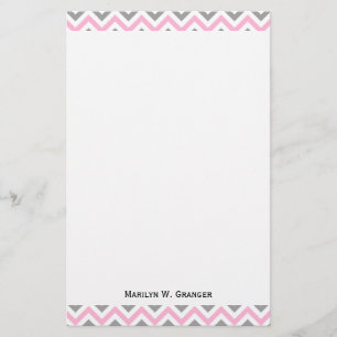Pink, Dk Grey Wht Large Chevron ZigZag Pattern Stationery