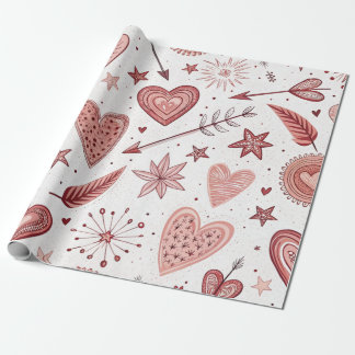 Pink Doddle Hearts Arrows Valentine Wrapping Paper