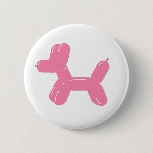 Pink dog balloon animal 6 cm round badge (Front)
