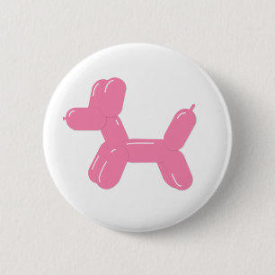 Pink dog balloon animal 6 cm round badge
