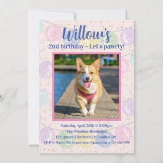 Pink Dog Birthday Party Invitation