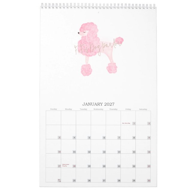 Pink Dog Custom Business Calendar (Jan 2027)