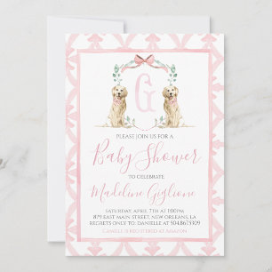 Pink Dog Girl Baby Shower Preppy Southern Invitation