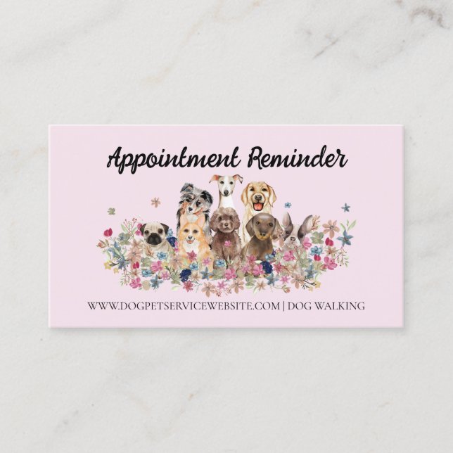 Pink Dog Groomer Pet Care Veterinary Appointment Business Card (Front)