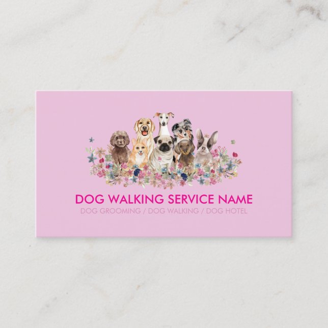 Pink Dog Groomer | Pet Service Business Card (Front)