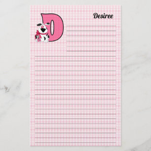 Pink Dog Mongrammed Letter D Lined Stationery