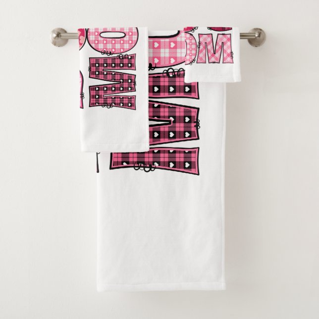 Pink Dog Mum Fun Patchwork Design for Pet Lovers Bath Towel Set (Insitu)