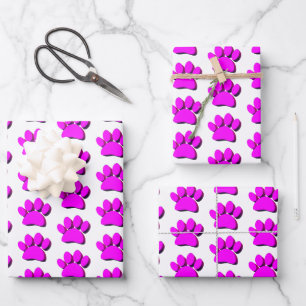 Pink Dog Paw 3D Art Pattern Wrapping Paper Sheet
