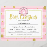 Pink Dog Paw Clip Art Puppy Birth Certificate