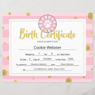 Pink Dog Paw Clip Art Puppy Birth Certificate