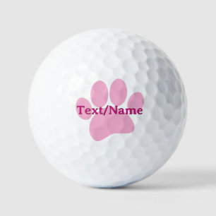 Pink Dog Paw Print Custom Name Golf Balls