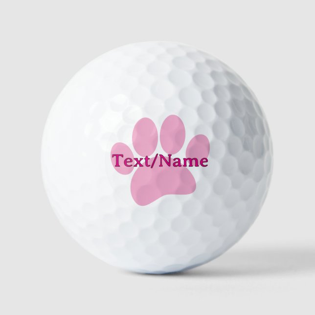 Pink Dog Paw Print Custom Name  Golf Balls (Front)