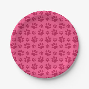 Pink dog paw print paper plate