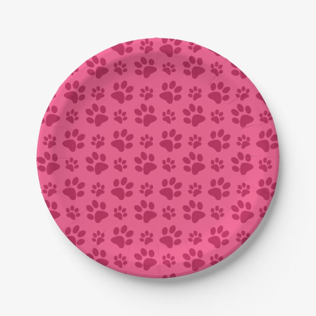 Pink dog paw print paper plate (Front)