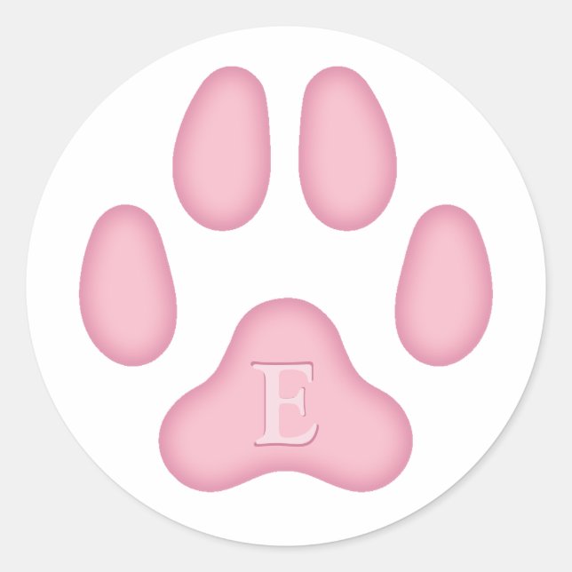 Pink Dog Paw Print Personalised Pet Monogram Classic Round Sticker (Front)