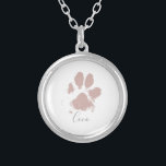 Pink Dog Paw Print with Your Pet's Name Silver Plated Necklace<br><div class="desc">Pink Dog Paw Print with Custom Name</div>
