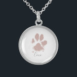 Pink Dog Paw Print with Your Pet's Name Sterling Silver Necklace<br><div class="desc">Pink Dog Paw Print with Custom Name</div>