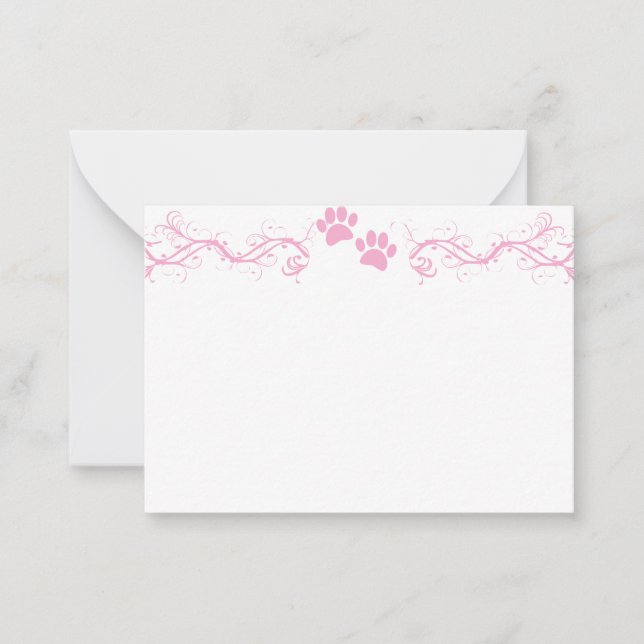 Pink Dog Paw Prints Scrollwork Blank Card (Front)