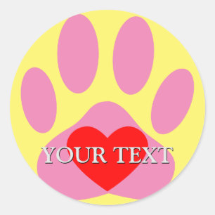 Pink Dog Pawprint Custom Name Classic Round Sticker
