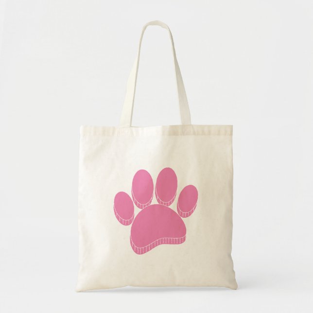 Pink Dog Pawprint Hand Drawn Custom Tote Bag (Front)
