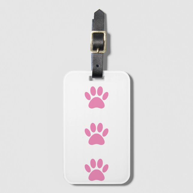 Pink Dog Pawprint  Luggage Tag (Front Vertical)