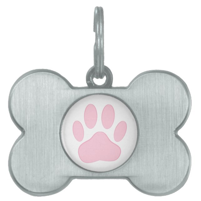 Pink Dog Pawprint Pet Name Tag (Front)