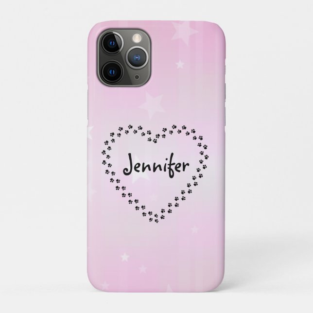 Pink Dog Paws Heart Personalised Cell Phone Case (Back)