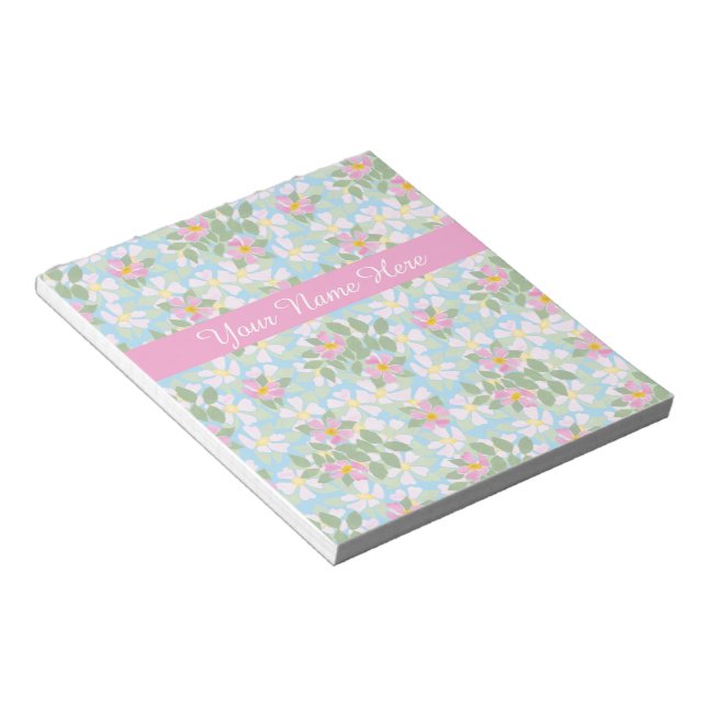 Pink Dogroses on Blue Chic Notepad or Jotter (Angled)