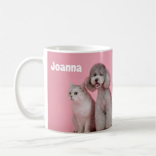 Pink Dogs and Cats Custom Editable Name Pet Lover Coffee Mug