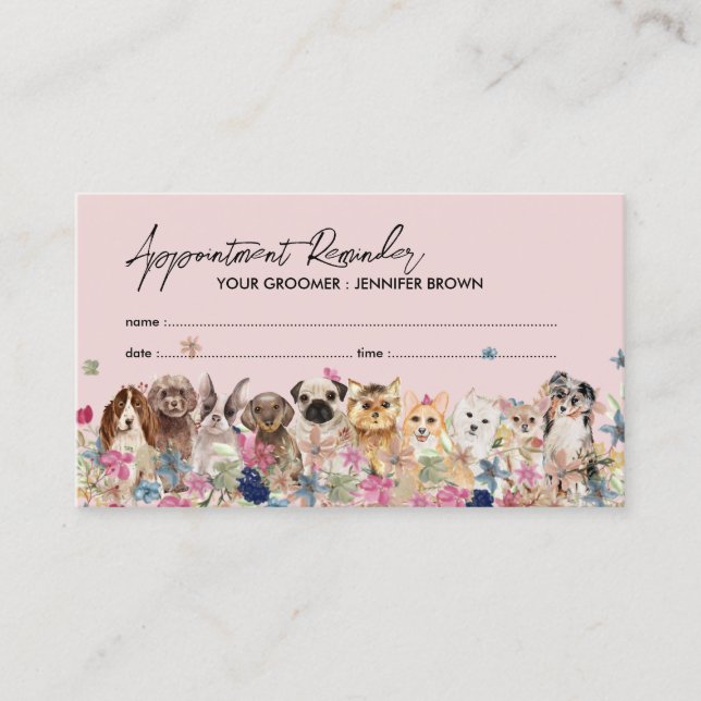 Pink Dogs Pet Accessories Designer Appointment Business Card (Front)