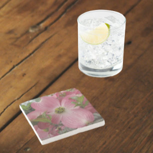 Pink Dogwood Blossom Floral Stone Coaster